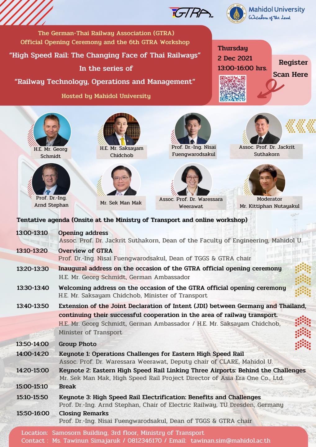 The German-Thai Railway Association (GTRA) Official Opening Ceremony and the 6th GTRA Workshop<br>"High Speed Rail: The Changing Face of Thai Railways"<br>In the series of "Railway Technology, Operations and Management" @ กระทรวงคมนาคม